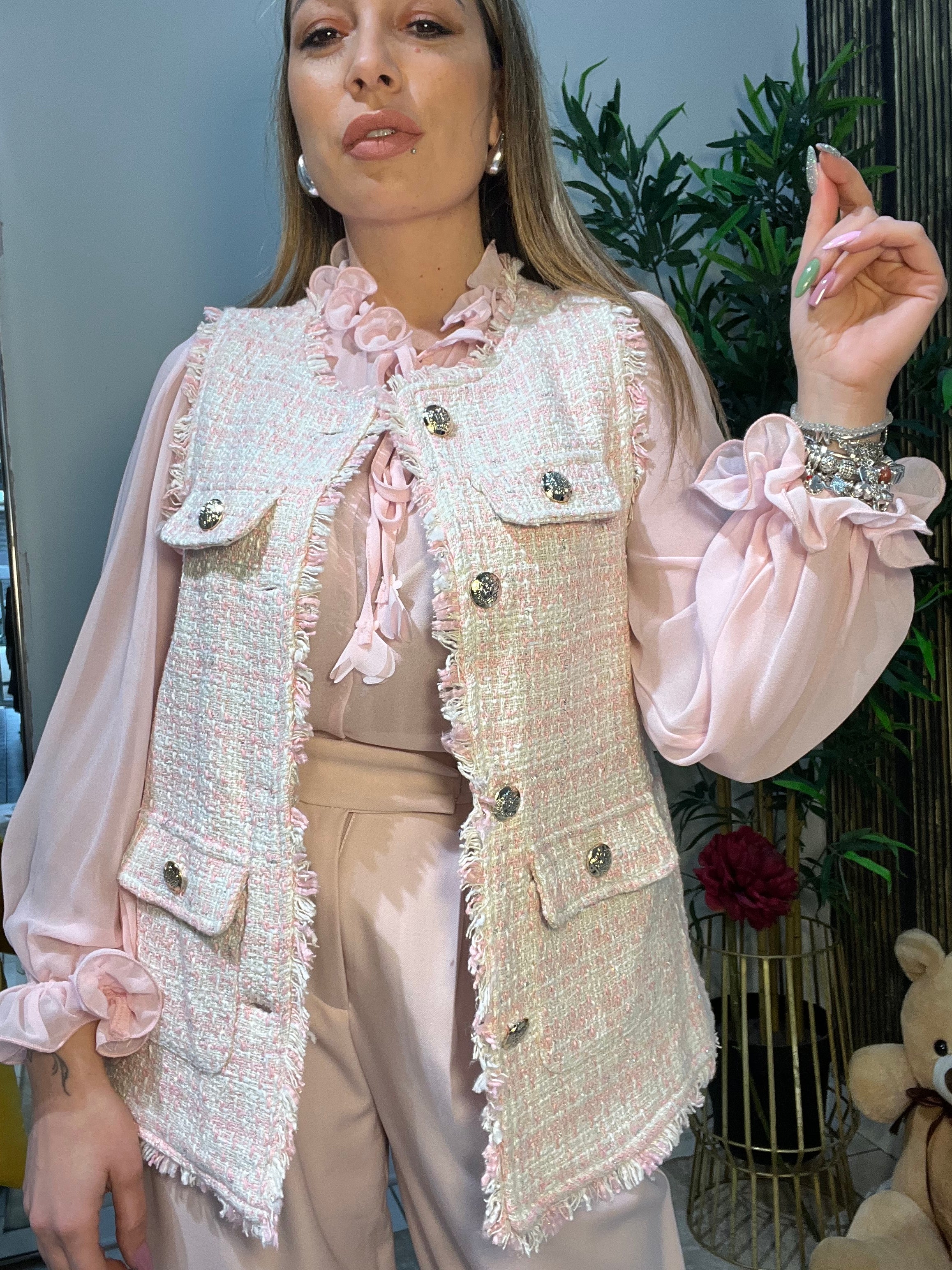 Gilet Bouclé Rosé
